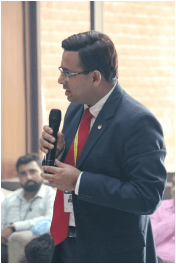 Dr Ajay Rana discussing institutional growth and global policy